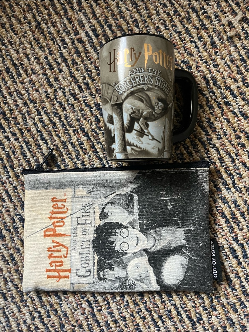 Out of Print Gray and Black Harry Potter Mug with Matching Pouch
